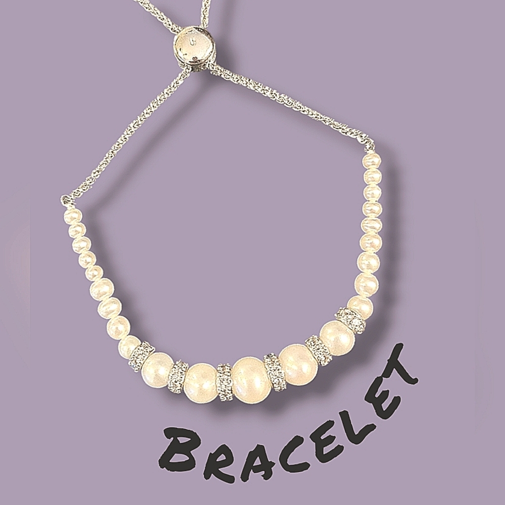 Bracelet Simulated Pearl with Silver & Crystal Embellished Separators